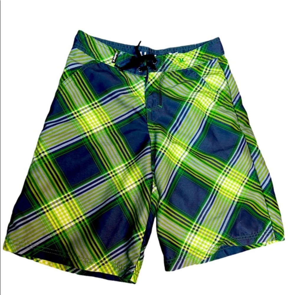 Hurley green/gray plaid board shorts